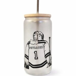 Custom Hockey Player Frosted Glass Tumbler with Straw